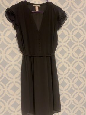 H&M Black V-Neck Flutter Sleeve Dress